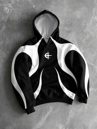 Manfinity EMRG Sudadera con estampado gráfico de arte callejero, chaqueta de manga larga casual para hombre de otoño