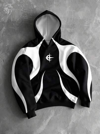 Manfinity EMRG Street Art Graphic Print Pullover Sweatshirt Sweatshirt, Men Casual Long Sleeve Pullover Jacket For Autumn Men Hoodie Women Oversized Hoodie Men Gift Racing Hoodie