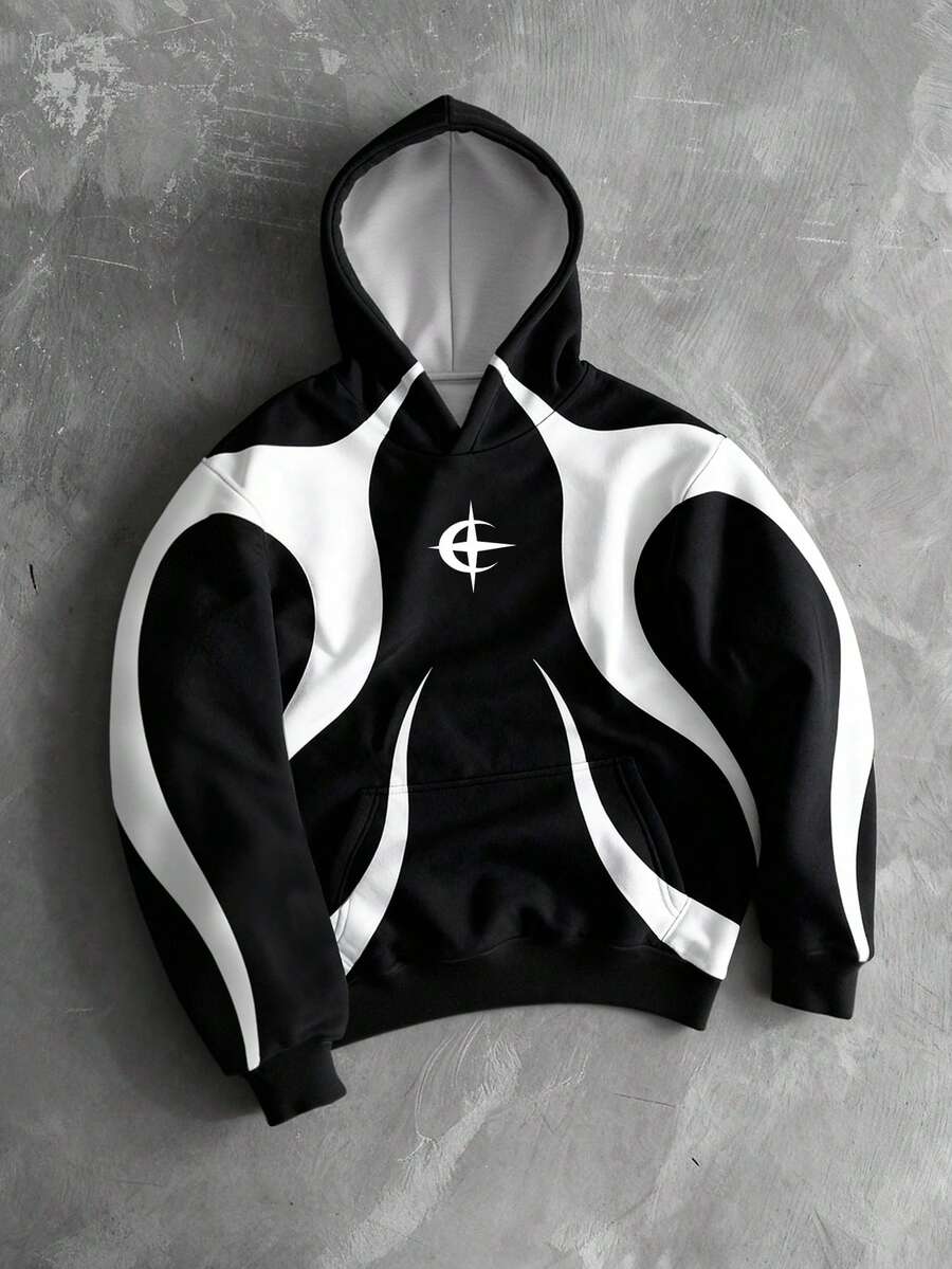 Manfinity EMRG Street Art Graphic Print Pullover Sweatshirt Sweatshirt, Men Casual Long Sleeve Pullover Jacket For Autumn Men Hoodie Women Oversized Hoodie Men Gift Racing Hoodie - Black - View 1