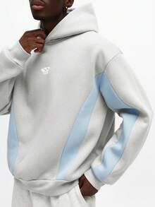 SUMWON Regular Fit Color Blocking Pullover Hoodie With Contrast Panel Design Long Sleeve Casual Streetwear Sweatshirt For Winter Fall Plain - Grey - View 4