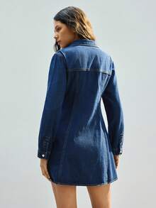 Maija Women's Front Button Long Sleeve Denim Dress, Fashion Blue - Medium Wash - View 3