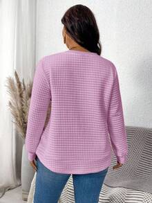 EMERY ROSE 大码纯色圆领落肩长袖宽松休闲女式卫衣 - 粉色 - 查看 2