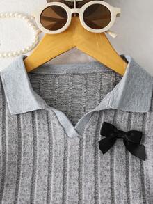 Genkimix Kids 两件套V领针织短袖上衣和褶皱可爱蝴蝶结半身裙套装 - 彩色 - 查看 8