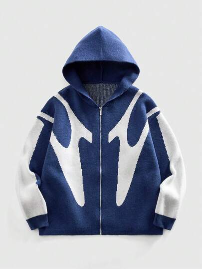 Men's Hooded Irregular Jacquard Personalized Street Wear Cardigan, Fashion