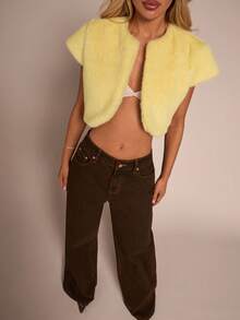 Glamine Women's Fashionable Yellow Faux Fur Jacket - Yellow - View 3