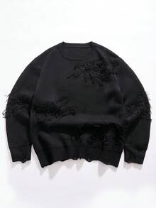 StoneGrade Jersey de cuello redondo de unicolor de manga larga informal para hombre, para otoño e invierno - Negro - Ver 2