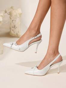 CUCCOO CHICEST Women's Pointed Toe Buckle Design Fashionable High Heels, Versatile For Daily Wear For Christmas - White - View 2