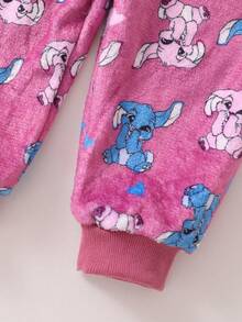2pcs/Set Young Girl' Cute Cartoon Rabbit Pattern Long Sleeve Top And Pants Soft Comfortable Warm Fleece Pajamas - Multicolor - View 7