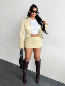 SHEIN SXY Jachetă de piele cu fermoar reversibil, stil street style