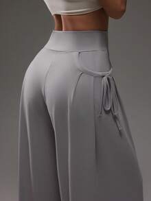 Dewbera Women's Ruched Casual Mesh Sports Pants, Spring/Autumn Wide Leg Yoga Pant Palazzo Pants Women - Grey - View 7