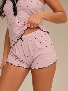 Enchnt Women's Polka Dot Lace Camisole And Shorts Pajama Set - Baby Pink - View 6