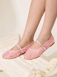 CUCCOO CHICEST 女士花卉刺绣搭扣设计休闲套脚乐福鞋 - 粉色 - 查看 9