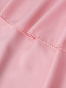 SHEIN Sparklyn Tween Girls' Fashion Elegant T-Shirt Set, White Knit Top Paired With Black Woven Cake Skirt, Top Decorated With Black Bow, Skirt With Pearl Embellishment - Pink - View 8