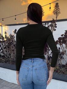 Andrea Bello Maglietta casual a maniche lunghe con collo a girocollo e bottoni, adatta per vacanze, aeroporto, festività autunnali e invernali, elegante e chic - nero - Visualizzare 2