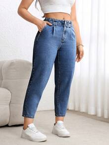 EMERY ROSE Plus Size Women's Casual Relaxed Fit Cone Leg Jeans, Non-Stretch - Medium Wash - View 4