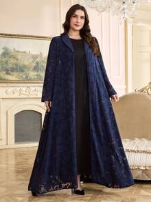 Al Najma Áo choàng Abaya Ả Rập dáng rộng, thắt eo, tay dài, cỡ lớn dành cho nữ - Màu xanh hải quân - Xem 6