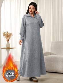 Seusyu Vestido holgado y suelto con textura y forro térmico para mujer, otoño/invierno - Gris - Ver 3
