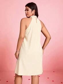 DreamSkyne 女士优雅3D立体花朵荷叶边领A字连衣裙，情人节 - 杏色 - 查看 2