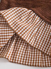 SHEIN Young Girl Casual Plaid Patchwork Ruffle Trim Blouse, Autumn - Multicolor - View 6