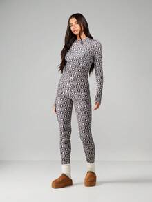 Missguided x Playboy Geometric Print High Rise Full Length Fitted Leggings With All Over Pattern Design For Casual Everyday Comfort And Style - Multicolor - View 5