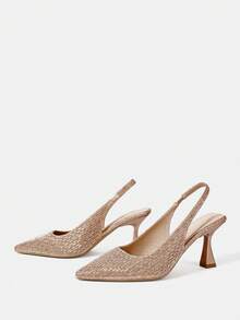 CUCCOO HITCHD Women's Pointed Toe Rhinestone Decor Glamorous Fashion High Heels - Champagne - View 9