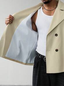 Manfinity Homme 男士时尚日常双排扣平领风衣，秋季款 - 杏色 - 查看 6