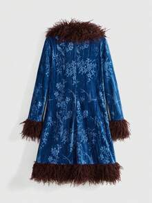 ROMWE Women's Retro Hippie Embossed Faux Fur Jacket, Autumn/Winter - Blue - View 2