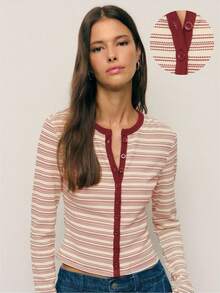 Nöista 长袖针织上衣，饰有撞色滚边，修身剪裁，复古风十足，是春假期间理想的叠穿单品；非常适合休闲季节造型，打造日常精致装扮，也适合生日聚会和情人节等场合。 - 紅色 - 查看 2