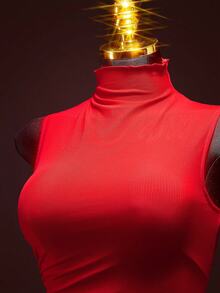 SHEIN ICON 两件套女士婚礼生日派对度假情人节黑色纯色高领无袖上衣和褶皱荷叶边半裙性感两件套 - 紅色 - 查看 7