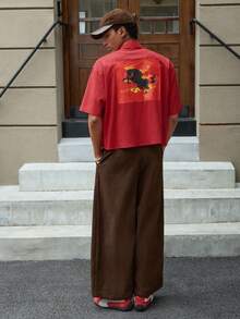 SWAVVY New Year Glamour Men's Fashionable Printed Pattern Striped Shirt, Spring/Summer Rooster Shirts Chicken Jockey Shirt Chicken Shirts For Men Duck Shirt Horse Shirt - Red - View 2