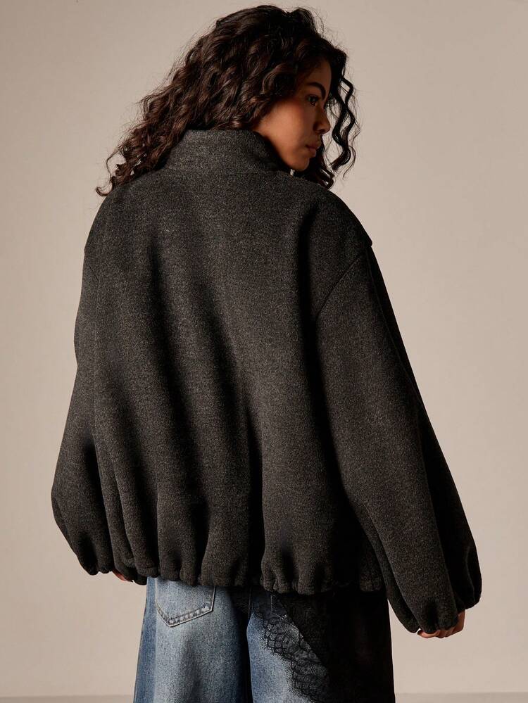 Cropped Funnel Neck Jacket With Bubble Hem