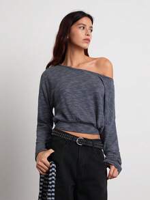 Easelle ملابس علوية نسائية كاجوال عتيقة غير متماثلة الكتف مربوطة الخصر مخططة - متعدد الألوان - مشاهدة 6