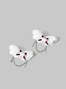 ROMWE Kawaii 18 Random Styles, Cute Style Pink Hairpin, Handmade Wing Bone, Star Bow, Tooth Pill Element Combination, Small Hairpin, Lolita Plush Hair Accessories Combination. - Pink White - View 4