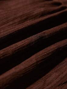 Aveloria Modichic 休闲立领荷叶边泡泡袖上衣和松紧腰阔腿口袋裤两件套 - 棕色 - 查看 7