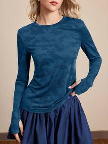 SHEIN Cheerettes Ladies Camouflage Printed Hollow Out Back Long Sleeve Sports T-Shirt