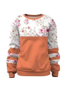 EMERY ROSE Sweat-shirt ample décontracté à manches longues, col rond, en blocs de couleurs - Multicolore - Voir 3