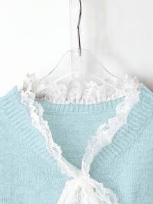 Resyla Áo len cardigan dáng rộng buộc dây thời trang lấy cảm hứng từ blogger, phong cách Châu Âu sang trọng - Màu xanh nhạt - Xem 3