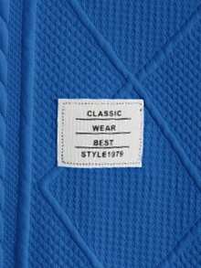 NEON BLANC Áo thun tay dài cổ tròn in nổi màu trơn thường ngày - Màu xanh lam - Xem 4