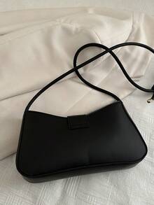 SHEIN Clasi 女士时尚休闲通勤单肩包，纯色便携斜挎包适合约会、购物、送礼 - 黑色 - 查看 2