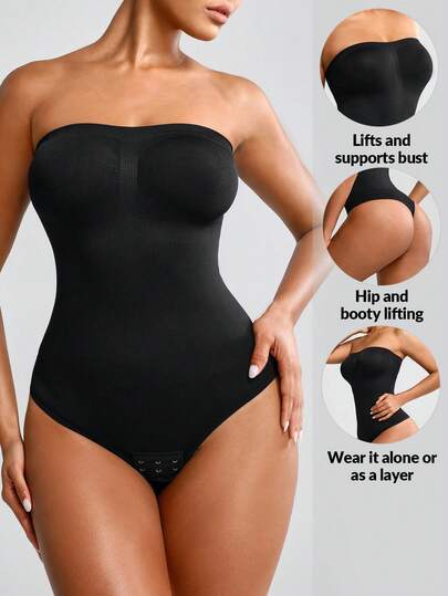 SHAPORA Women's Solid Color Strapless Bodysuit Shapewear