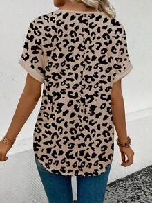 EMERY ROSE Camiseta casual de mujer con cuello en V y estampado de leopardo, primavera/verano - Multicolor - Ver 2