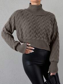 EURMUSE Short High Neck Jacquard Sweater - Brown - View 6