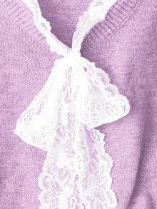 Resyla Fashionable Blogger-Inspired Lace-Up Loose Knit Cardigan, Chic European Style - Lilac Purple - View 6