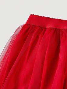 SHEIN MOD Falda De Malla De Color Sólido - Rojo - Ver 3