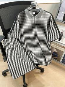 SHEIN 2件套青少年男童宽松休闲纹理面料Polo衫，带领，短袖 - 彩色 - 查看 3