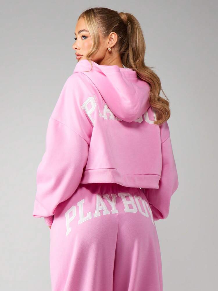 Missguided x Playboy Cropped Zip Hoodie With Drawstring