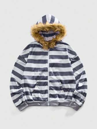 Sudadera con capucha casual de calle oscura con rayas para hombre, otoño/invierno