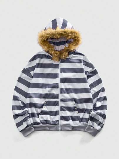 Sudadera con capucha casual de calle oscura con rayas para hombre, otoño/invierno