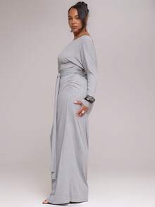 MUSERA Robe longue à manches longues avec épaules dénudées, nouée, côtelée. Tenue de tous les jours décontractée, Y2K, pour l'automne et l'hiver.