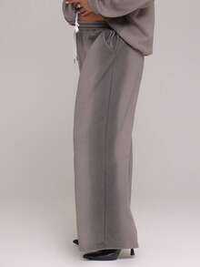 MUSERA Plus Washed Tie Elasticated Waist Wide Leg Joggers Tracksuit Bottoms  Autum Streetwear Cool Girl Y2K Everyday Casual Sepia - Grey - View 3